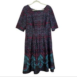 GABBY SKYE Size 16W Purple & Blue Knee Length Dress, Half Sleeves, Boat Neck